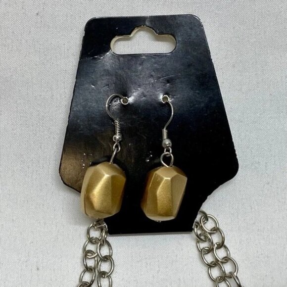 Beaded Necklace & Earrings Set Large Gold & Silver Painted Fashion Jewelry NWT - Picture 4 of 8